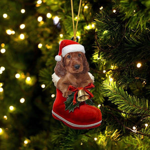Irish Setter In Santa Boot Christmas Hanging Ornament SB217