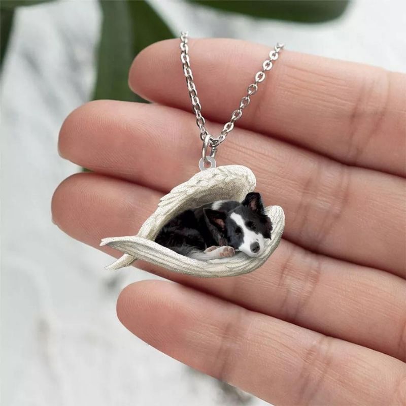 Border Collie Spaniel Sleeping Angel Stainless Steel Necklace SN004