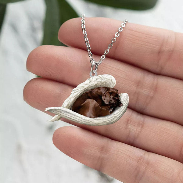 Chocolate Labrador Sleeping Angel Stainless Steel Necklace SN025