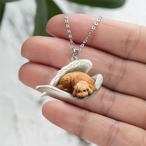 Poodle Sleeping Angel Stainless Steel Necklace SN055
