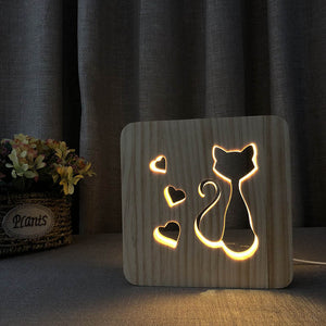 Love Cat Wooden Decorative Light