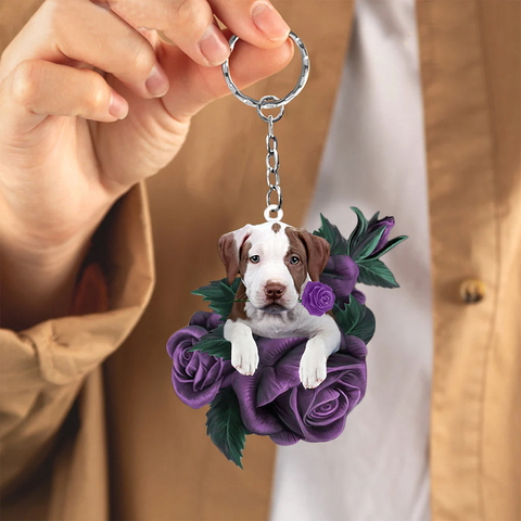 Pit Bull In Purple Rose Acrylic Keychain PR118