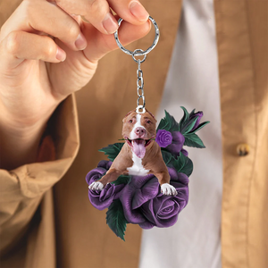 Pitbull In Purple Rose Acrylic Keychain PR116