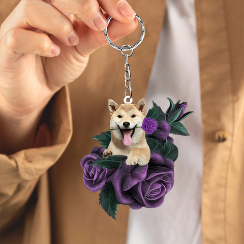 Shiba Inu In Purple Rose Acrylic Keychain PR113